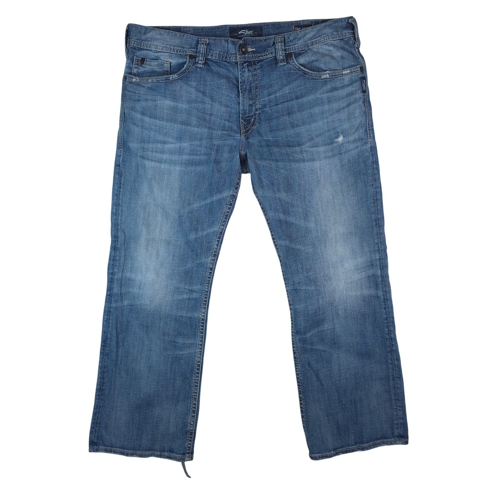 Silver Jeans Mens 40x32 Blue Zac Relaxed Straight EMC Denim Flap Pocket Distress